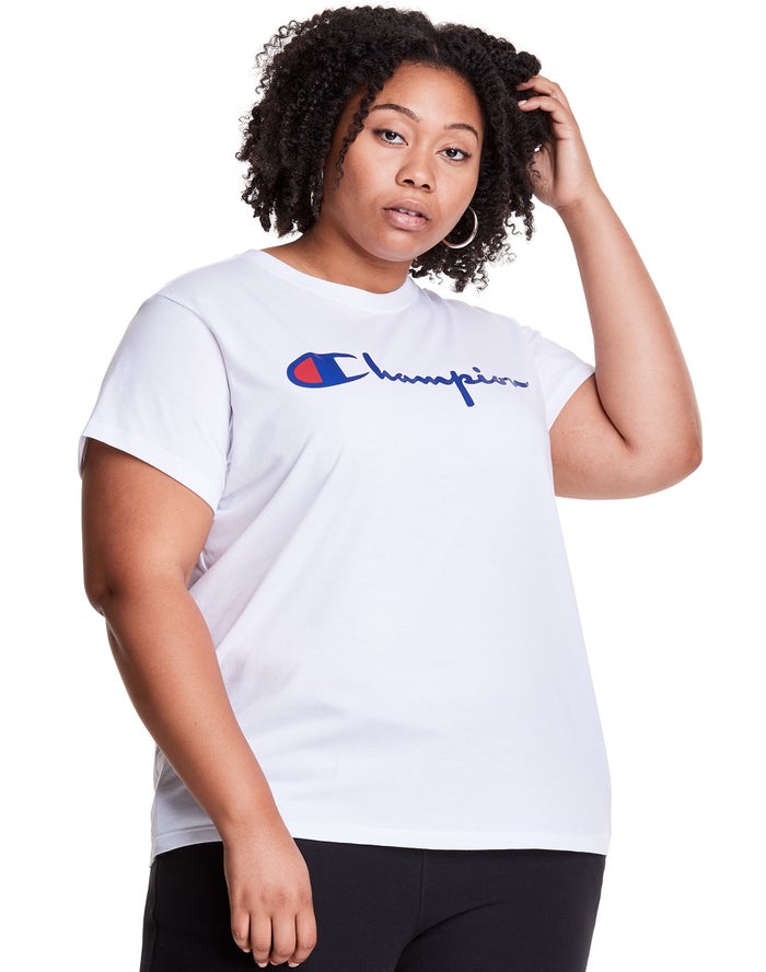 Champion Plus Lightweight Script Logo Kadın Tişört Beyaz ( JSOQYR592 )